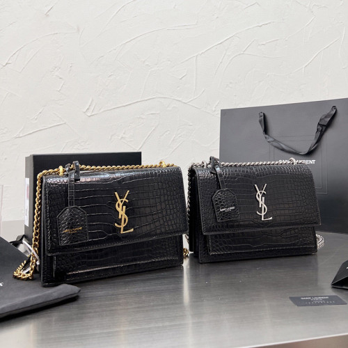 YSL Sunset 22cm Crocodile Grain Designer Crossbody Bag Sliver Gold Hardware Women Fashion Single Shoulder Messenger Bag