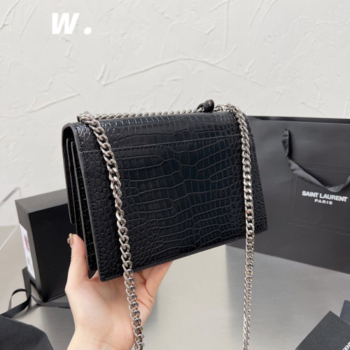 YSL Sunset 22cm Crocodile Grain Designer Crossbody Bag Sliver Gold Hardware Women Fashion Single Shoulder Messenger Bag