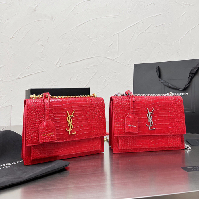 YSL Sunset 22cm Crocodile Grain Designer Crossbody Bag Sliver Gold Hardware Women Fashion Single Shoulder Messenger Bag