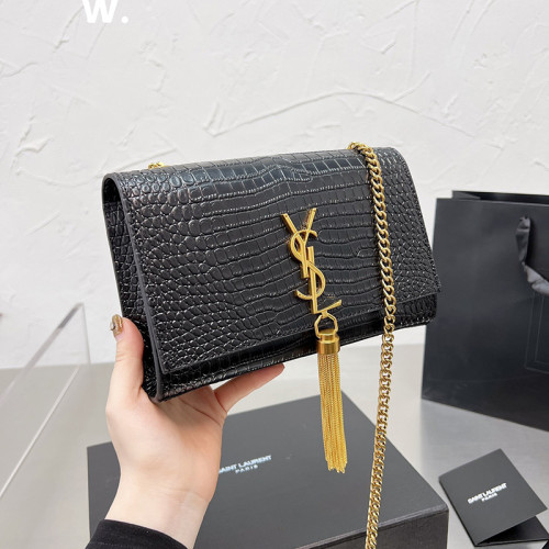 YSL Kate 22cm Crocodile Grain Designer Crossbody Bag Sliver Gold Hardware Tassel Chain Single Shoulder Messenger Bag 4 Colors
