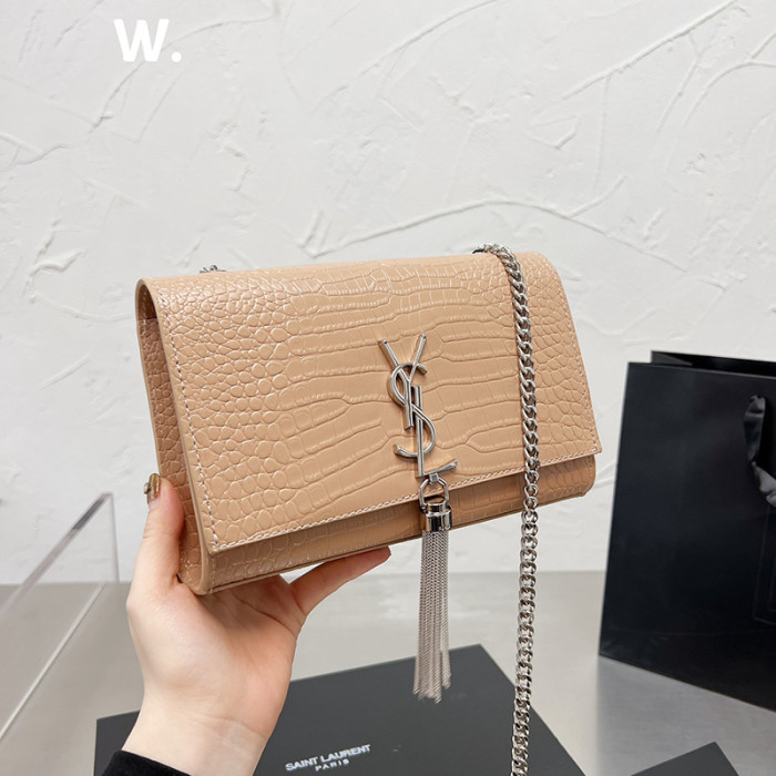 YSL Kate 22cm Crocodile Grain Designer Crossbody Bag Sliver Gold Hardware Tassel Chain Single Shoulder Messenger Bag 4 Colors