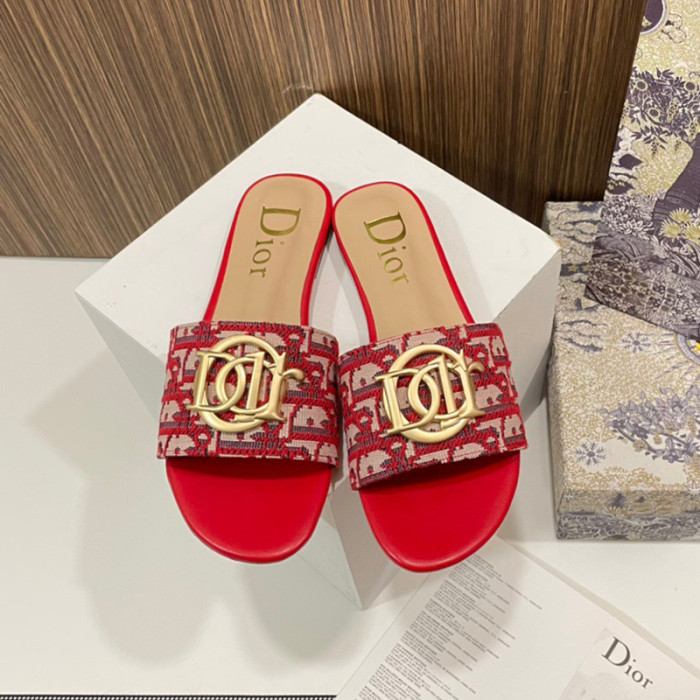 Dior Luxury Designer Shoes Loafers Slipper Flat Outdoor Beach Slippers Embroidery Femmes Shoes Household Sandals
