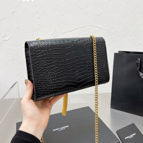 YSL Kate 22cm Crocodile Grain Designer Crossbody Bag Sliver Gold Hardware Tassel Chain Single Shoulder Messenger Bag 4 Colors