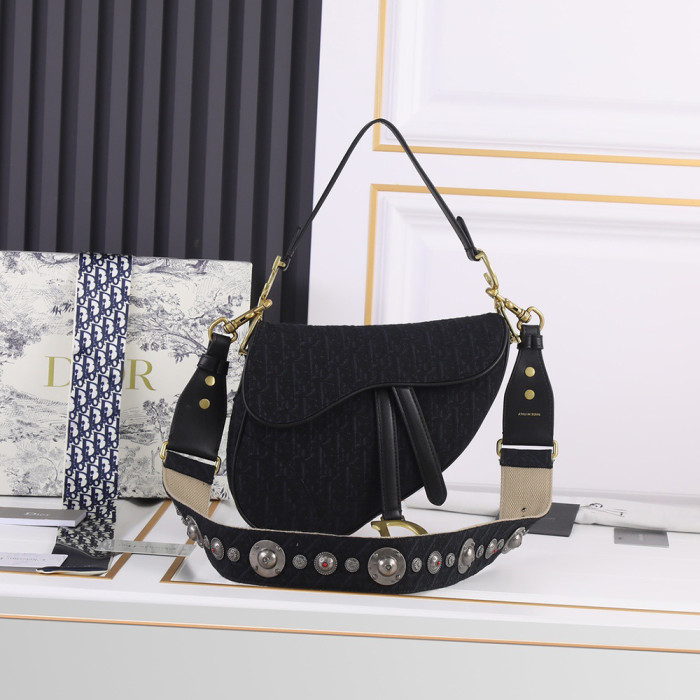 Dior 25cm Wide Shoulder Straps Embroidery Saddle Bag Single Shoulder Cossbody Bbags Shopping Handbags Purse