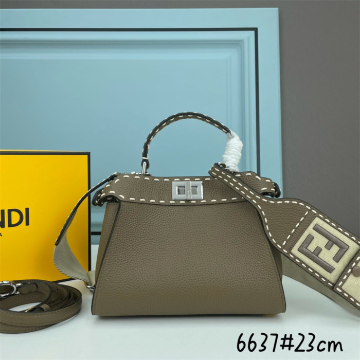 Fendi 23cm Peekaboo Designer Luxury Handbags Purse Lychee Pattern Detachable Strap Crossbody Bags