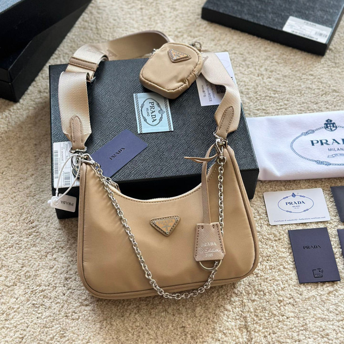 Prada 22cm 3 in 1 Nylon Hobo Designer Luxury Handbags Purse Waterprfoof Underarm Bag Crossbody Bag