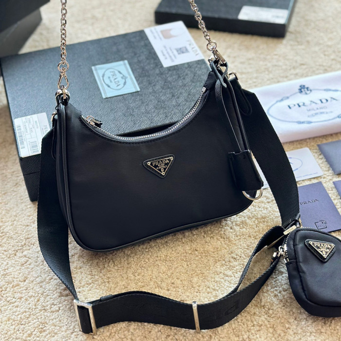 Prada 22cm 3 in 1 Nylon Hobo Designer Luxury Handbags Purse Waterprfoof Underarm Bag Crossbody Bag