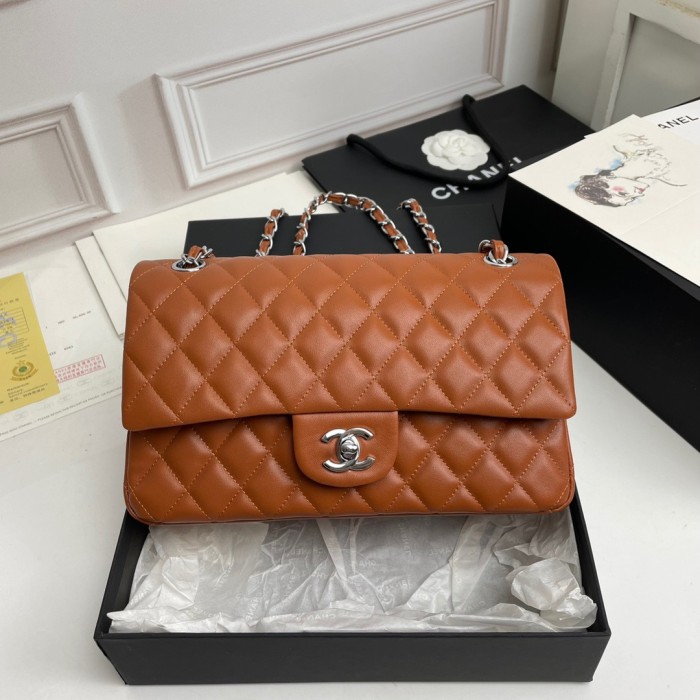 Chanel CF25cm 1112 Sheepskin Classic Diamond Pattern Flap Bag Medium Single Shoulder Cossbody Designer Bags No Box
