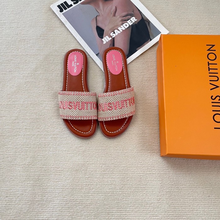 LV Louis Vuitton Luxury Designer Shoes Loafers Slipper Flat Outdoor Beach Slippers Women Shoes Household Sandals