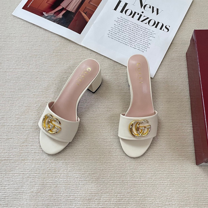 Gucci Ladies 6cm Block Heel Slippers Luxury Designer Shoes Loafers Outdoor Beach Shoes Fashionable Sandals 