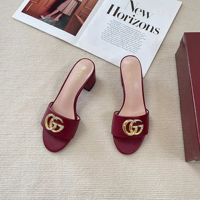 Gucci Ladies 6cm Block Heel Slippers Luxury Designer Shoes Loafers Outdoor Beach Shoes Fashionable Sandals 