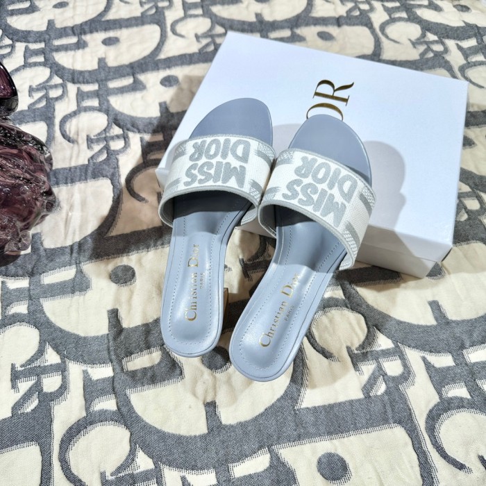 Dior Ladies Block Heel Slippers Luxury Designer Shoes Loafers Outdoor Beach Shoes Fashionable Sandals