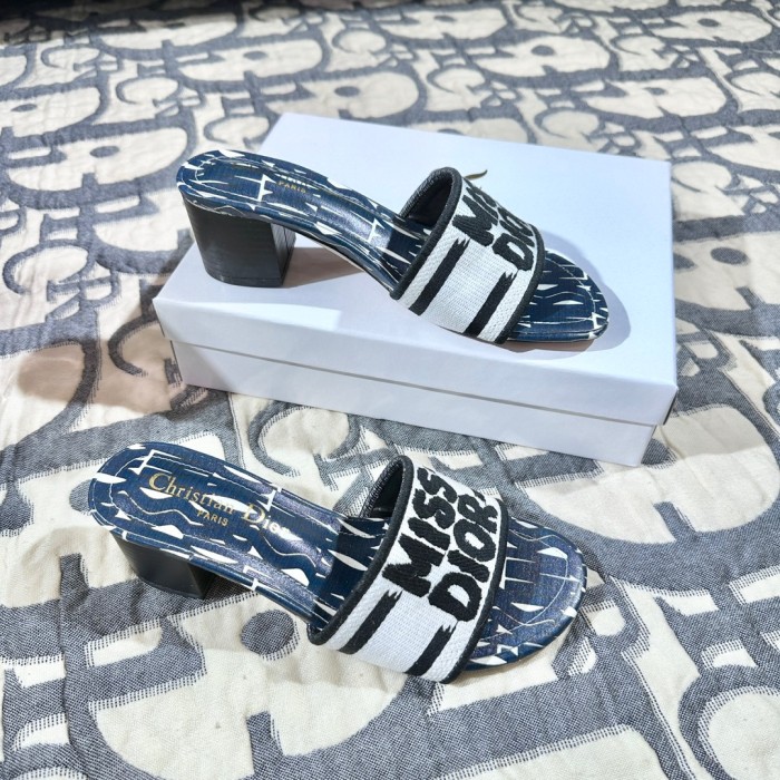 Dior Ladies Block Heel Slippers Luxury Designer Shoes Loafers Outdoor Beach Shoes Fashionable Sandals