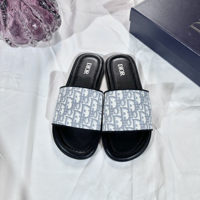 Dior Men Embroidery Flat Sandals Slides Designer Slippers  Sketch Thick Soles Leopard Grain Outdoor Beach Slipper Shoes