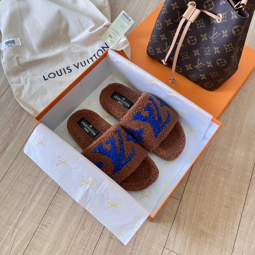 Louis Vuitton Women Woolen Designer Slippers Flat Sandals Winter Indoor Designer Shoes Size 35 To 42