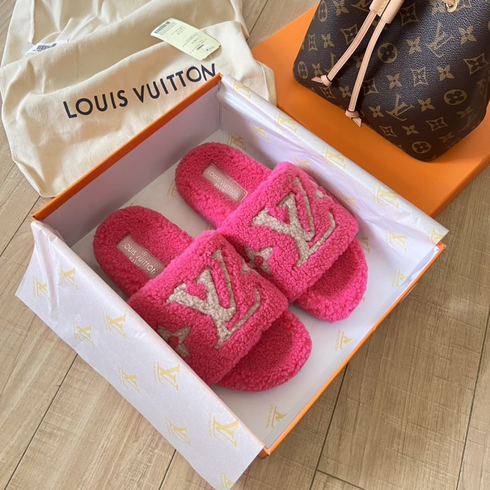 Louis Vuitton Women Woolen Designer Slippers Flat Sandals Winter Indoor Designer Shoes Size 35 To 42