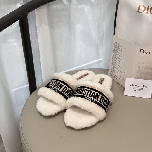 Dior Women Woolen Designer Slippers Flat Sandals Winter Indoor Designer Shoes Size 35 To 42