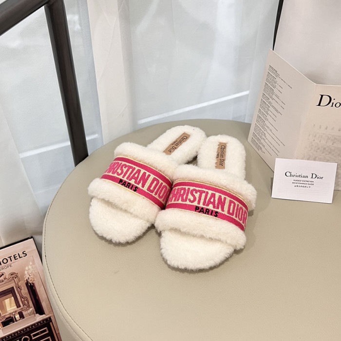 Dior Women Woolen Designer Slippers Flat Sandals Winter Indoor Designer Shoes Size 35 To 42