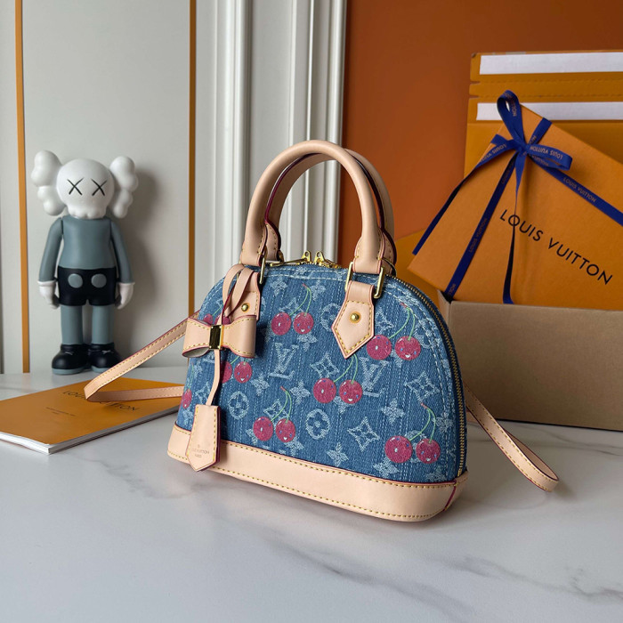 Louis vuitton 25cm Denim Cherry Alma BB Designer Crossbody Bags Printing Flower Luxury Handbags Purse Shell PackageNo Box
