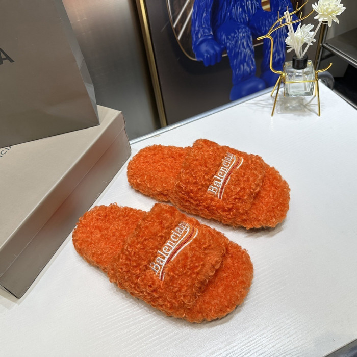 Balenciaga Women Woolen Designer Slippers Flat Sandals Winter Indoor Designer Shoes Size 35 To 40