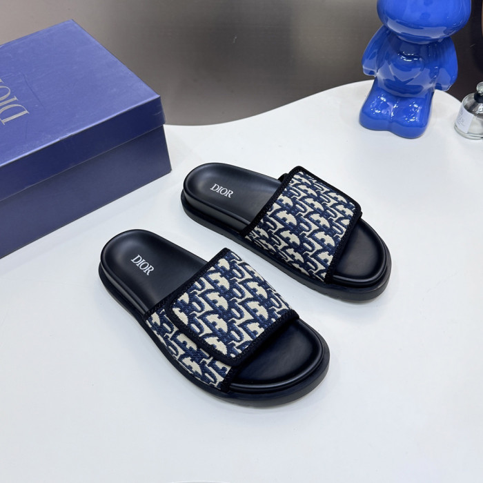 Dior Lover Embroidery Flat Sandals Slides Designer Slippers  Sketch Thick Soles Leopard Grain Outdoor Beach Slipper Shoes
