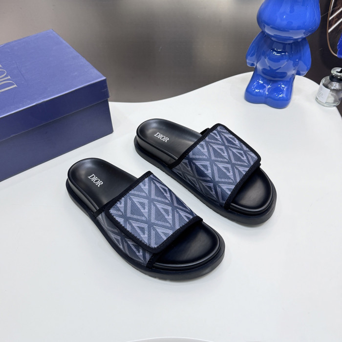 Dior Lover Embroidery Flat Sandals Slides Designer Slippers  Sketch Thick Soles Leopard Grain Outdoor Beach Slipper Shoes
