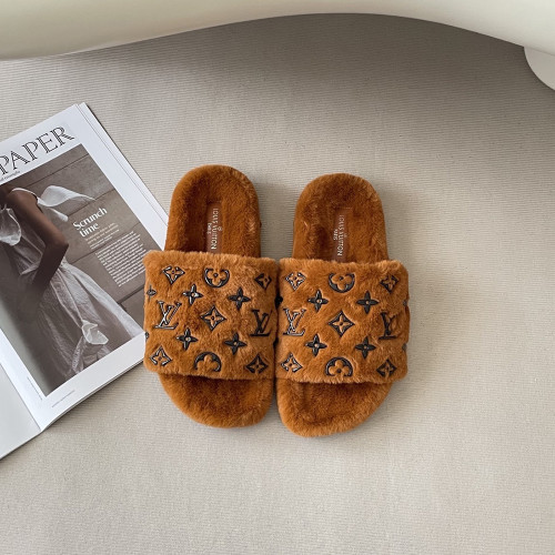 Louis Vuitton Women Woolen Designer Slippers Flat Sandals Winter Indoor Designer Shoes Size 35 To 42