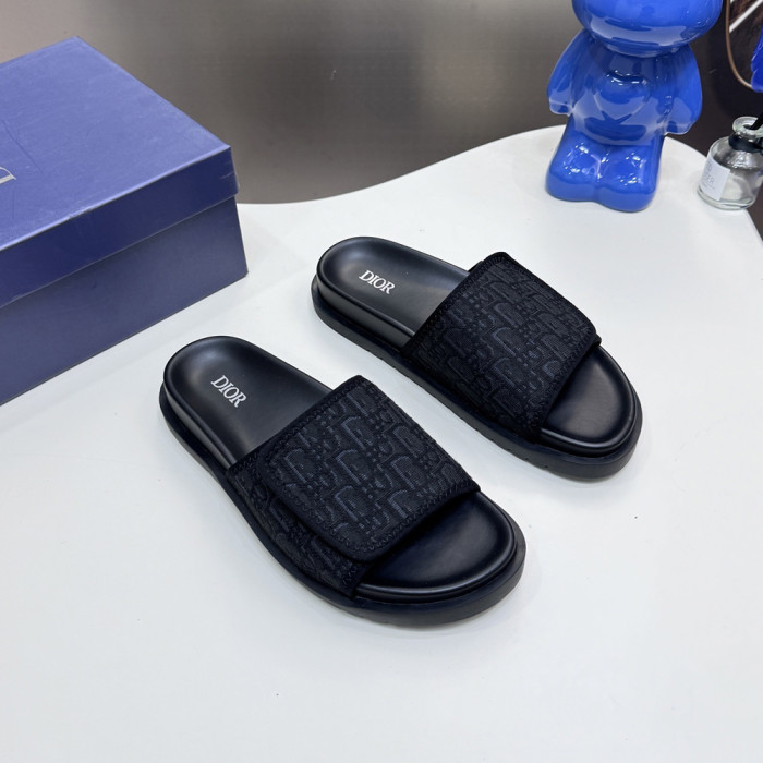 Dior Lover Embroidery Flat Sandals Slides Designer Slippers  Sketch Thick Soles Leopard Grain Outdoor Beach Slipper Shoes