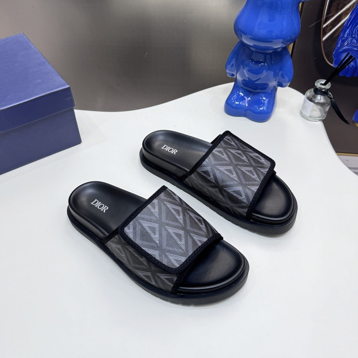Dior Lover Embroidery Flat Sandals Slides Designer Slippers  Sketch Thick Soles Leopard Grain Outdoor Beach Slipper Shoes