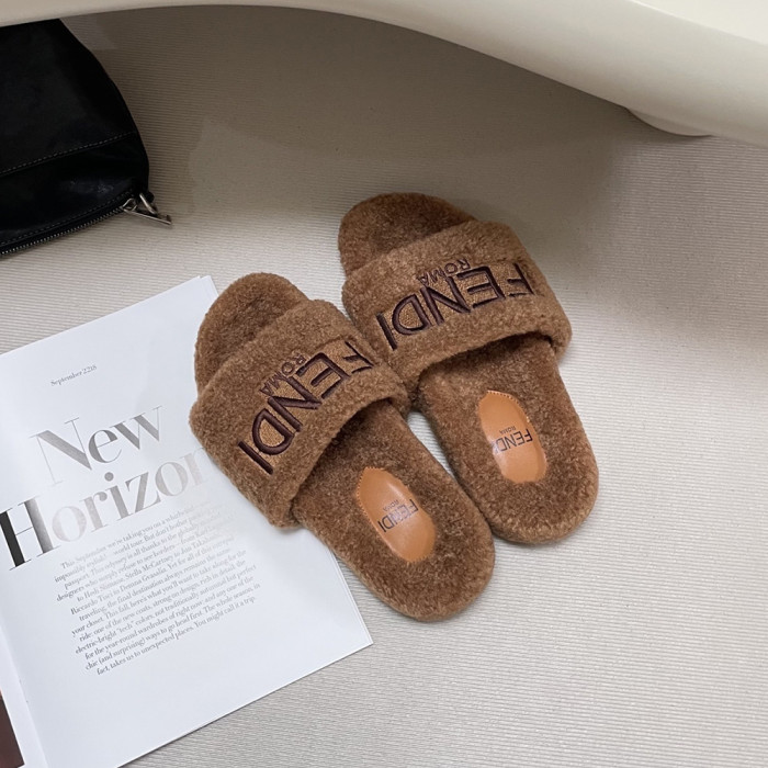 Fendi Women Woolen Designer Slippers Flat Sandals Winter Indoor Designer Shoes Size 35 To 42