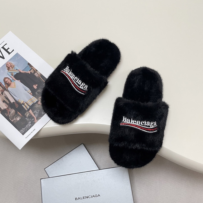 Balenciaga Women Leopard Print Woolen Designer Slippers Flat Sandals Winter Indoor Designer Shoes Size 35 To 40