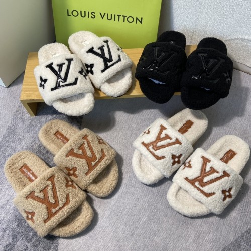 Louis Vuitton Women Woolen Designer Slippers Flat Sandals Winter Indoor Designer Shoes Size 35 To 42
