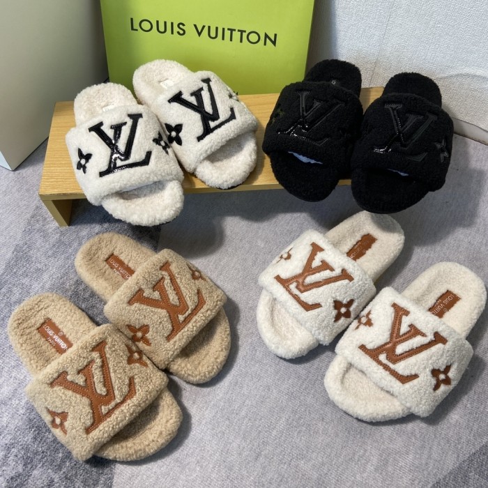 Louis Vuitton Women Woolen Designer Slippers Flat Sandals Winter Indoor Designer Shoes Size 35 To 42