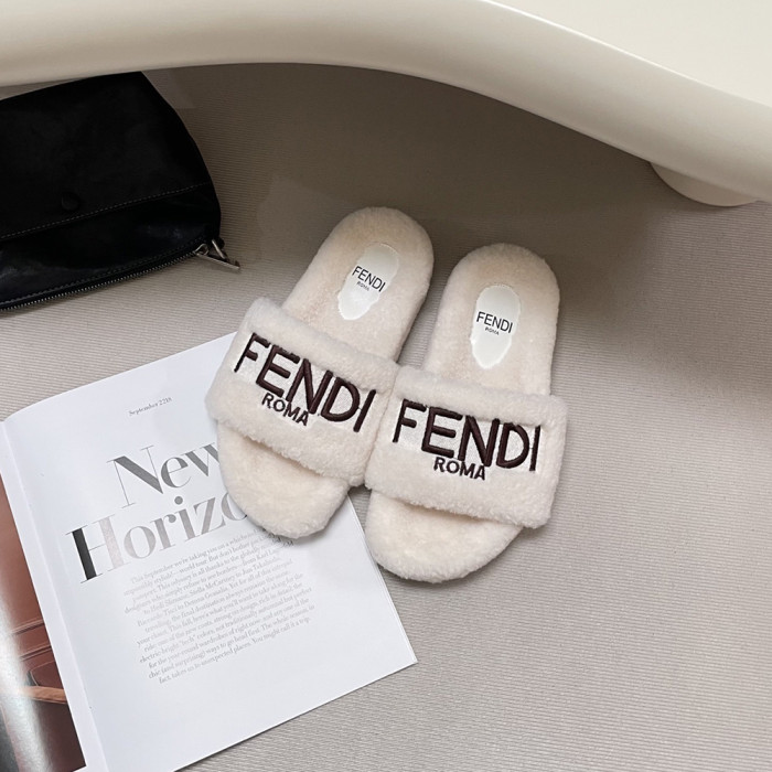 Fendi Women Woolen Designer Slippers Flat Sandals Winter Indoor Designer Shoes Size 35 To 42