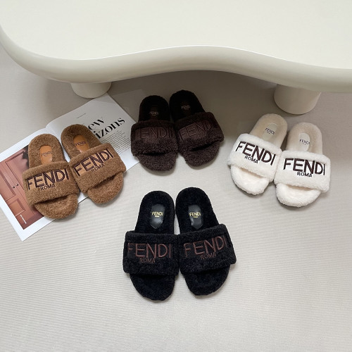 Fendi Women Woolen Designer Slippers Flat Sandals Winter Indoor Designer Shoes Size 35 To 42