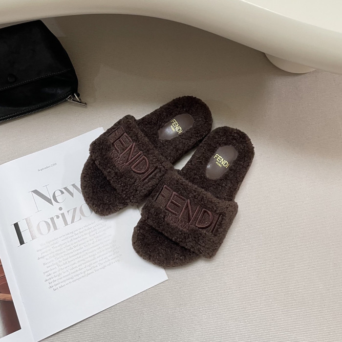 Fendi Women Woolen Designer Slippers Flat Sandals Winter Indoor Designer Shoes Size 35 To 42
