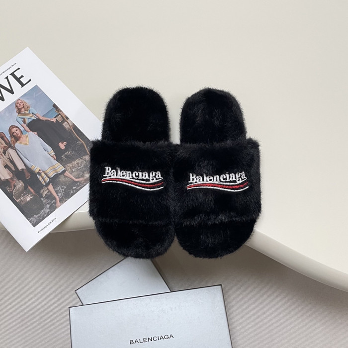 Balenciaga Women Leopard Print Woolen Designer Slippers Flat Sandals Winter Indoor Designer Shoes Size 35 To 40