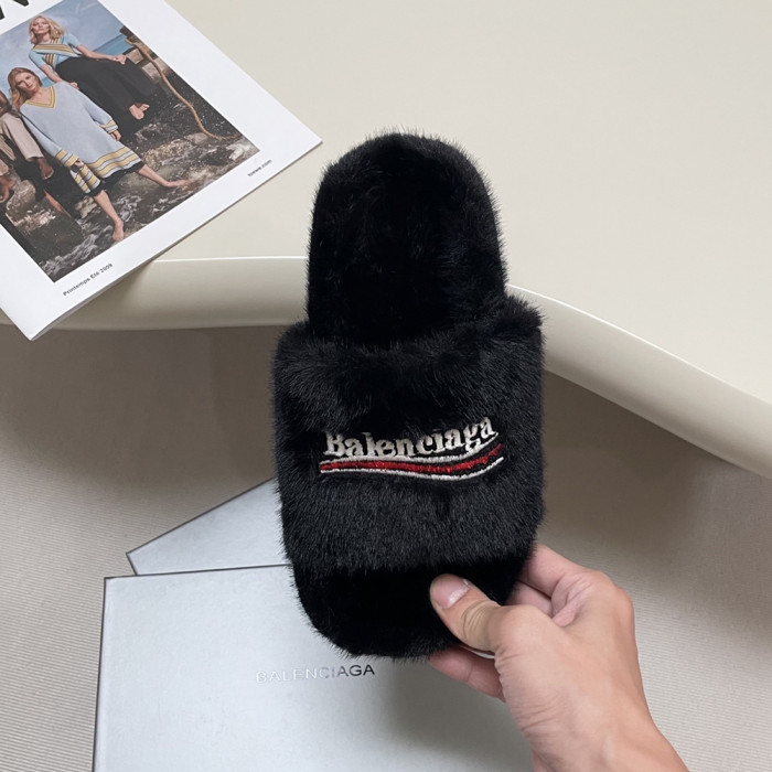 Balenciaga Women Leopard Print Woolen Designer Slippers Flat Sandals Winter Indoor Designer Shoes Size 35 To 40