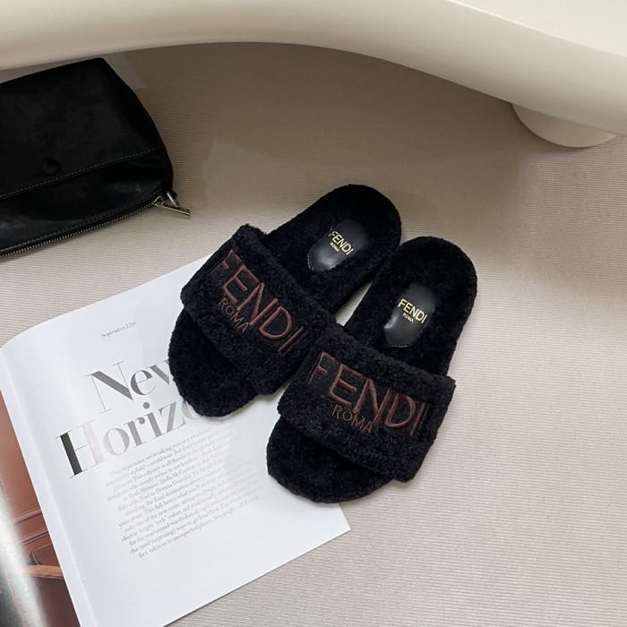 Fendi Women Woolen Designer Slippers Flat Sandals Winter Indoor Designer Shoes Size 35 To 42