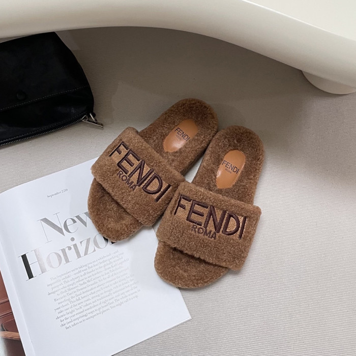 Fendi Women Woolen Designer Slippers Flat Sandals Winter Indoor Designer Shoes Size 35 To 42