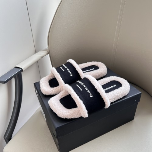 Alexander Wang Women Woolen Designer Slippers Flat Sandals Winter Indoor Designer Shoes Size 35 To 40