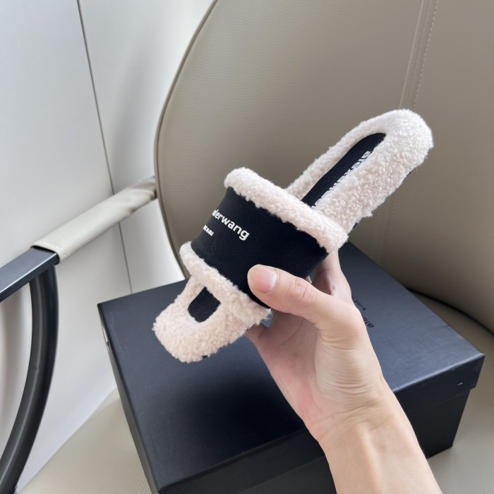 Alexander Wang Women Woolen Designer Slippers Flat Sandals Winter Indoor Designer Shoes Size 35 To 40