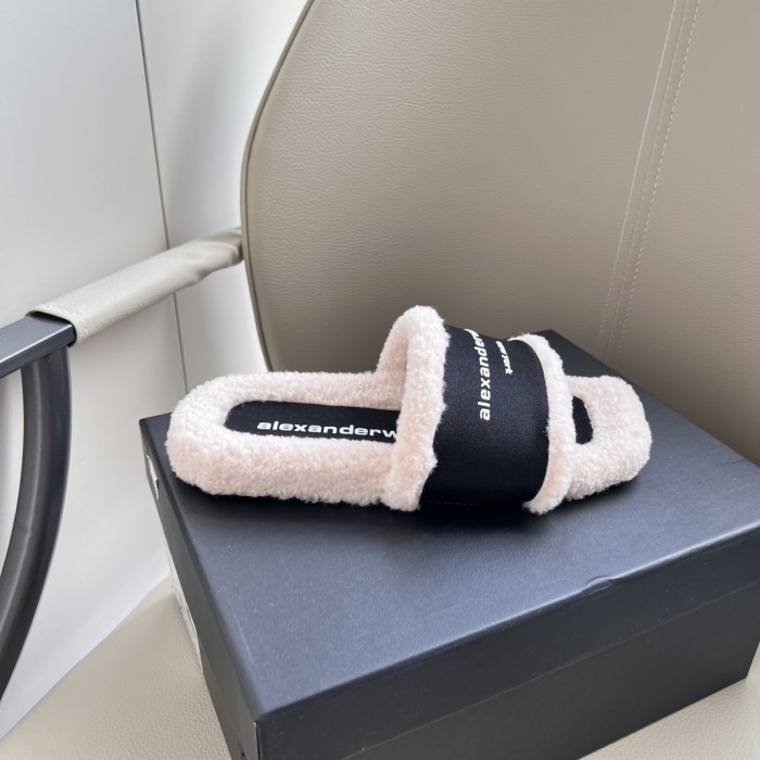 Alexander Wang Women Woolen Designer Slippers Flat Sandals Winter Indoor Designer Shoes Size 35 To 40