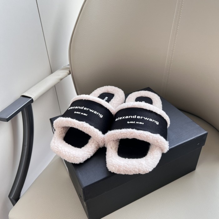 Alexander Wang Women Woolen Designer Slippers Flat Sandals Winter Indoor Designer Shoes Size 35 To 40