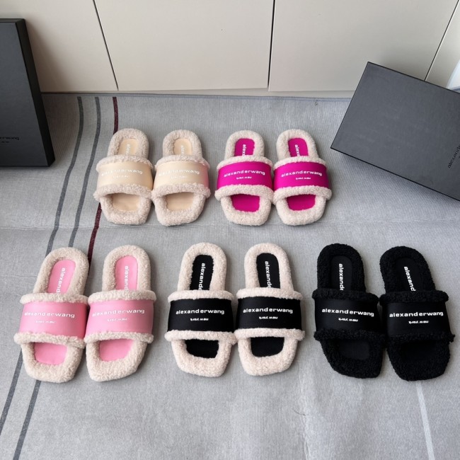 Alexander Wang Women Woolen Designer Slippers Flat Sandals Winter Indoor Designer Shoes Size 35 To 40