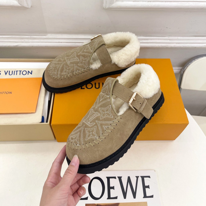 Louis Vuitton LV Women Woolen Designer Shoes Flat Winter Mary Janes Shoes