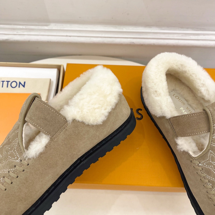 Louis Vuitton LV Women Woolen Designer Shoes Flat Winter Mary Janes Shoes