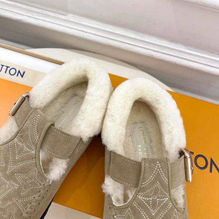 Louis Vuitton LV Women Woolen Designer Shoes Flat Winter Mary Janes Shoes