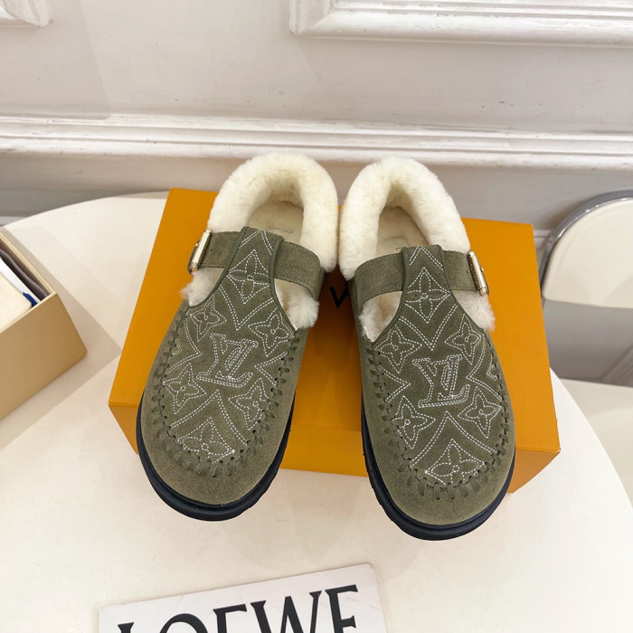 Louis Vuitton LV Women Woolen Designer Shoes Flat Winter Mary Janes Shoes