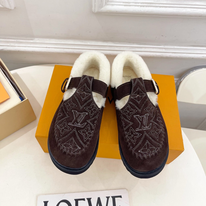 Louis Vuitton LV Women Woolen Designer Shoes Flat Winter Mary Janes Shoes